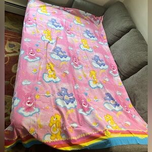 Y2K 2005 Care Bears Twin Flat Sheet Pink Yellow Purple characters stars rainbow